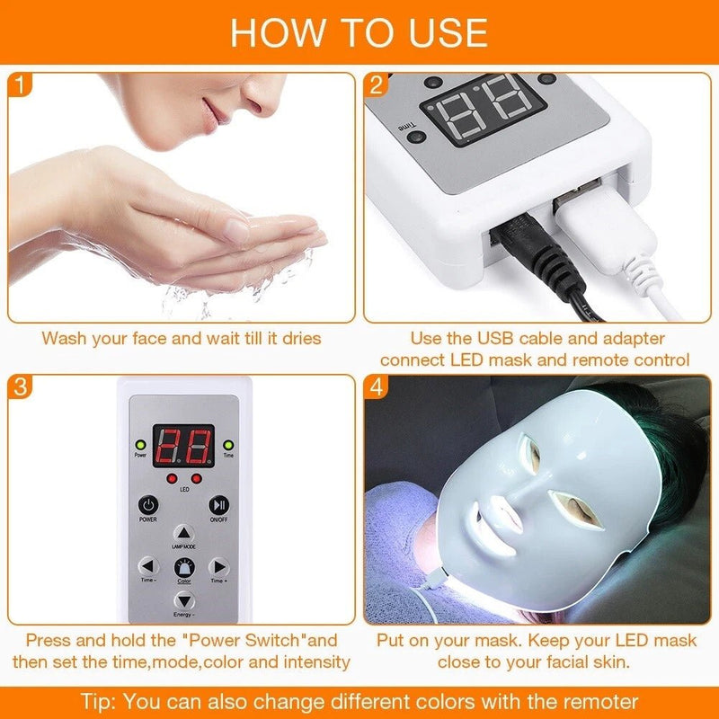 LED Light Face Mask Facial Skin Rejuvenation Therapy Anti Wrinkle - Bio Healing Australia